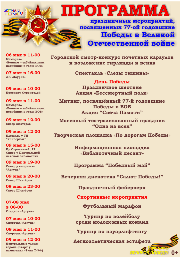 Программа праздничных мероприятий, посвящённых 77-й годовщине Победы в Великой Отечественной войне фото 2